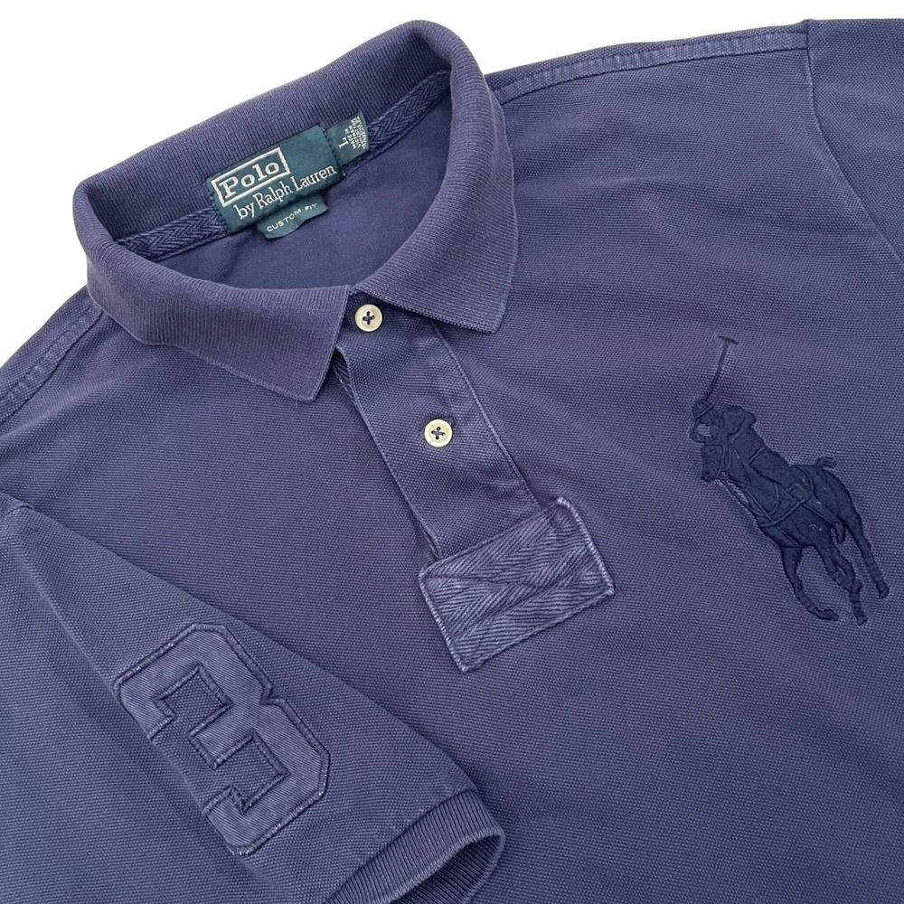 Vintage Polo Ralph Lauren Big Pony Rugby Polo Shirt Large Navy Blue Short Sleeve